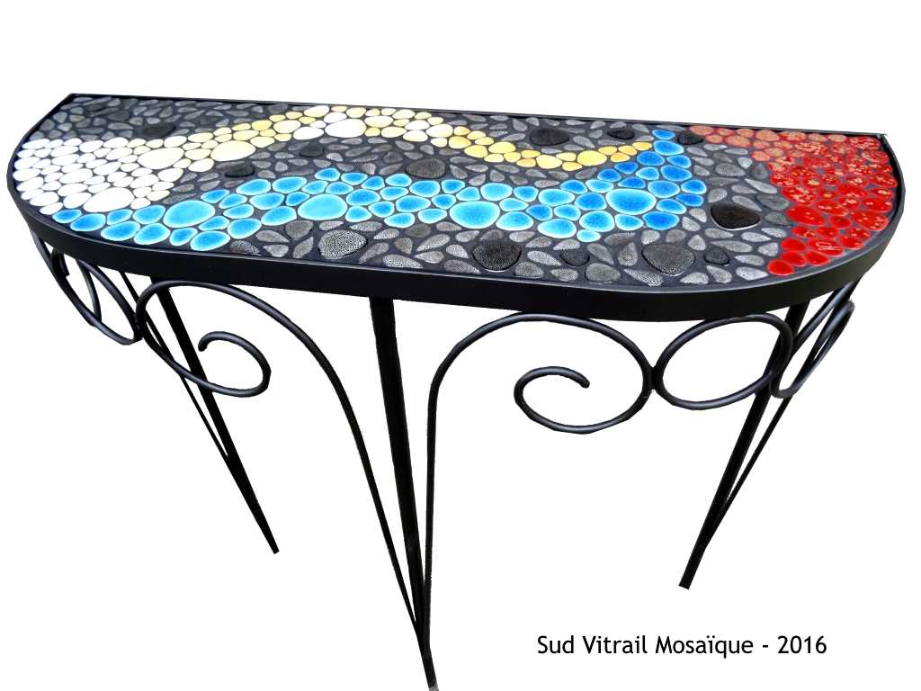 Console en mosaïque -Dégradé de galets émaillés - Sud Vtrail Mosaique