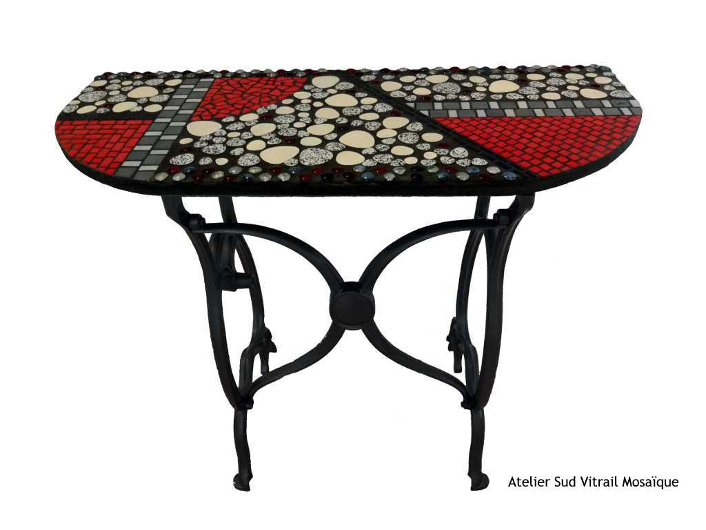Console Art déco en mosaiquede Galets émaillés et Emaux de Briare - Sud Vitrail Mosaique