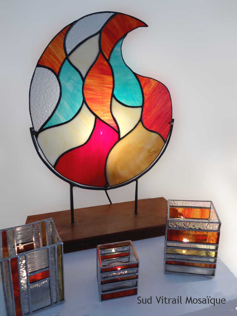 Lampe Flamme en vitrail tiffany - Sud Vitrail Mosaique
