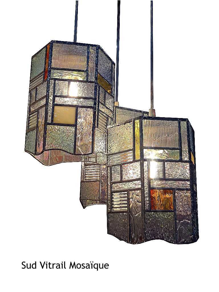 Suspension Cristal en vitrail Tiffany orange - Sud Vitrail Mosaique