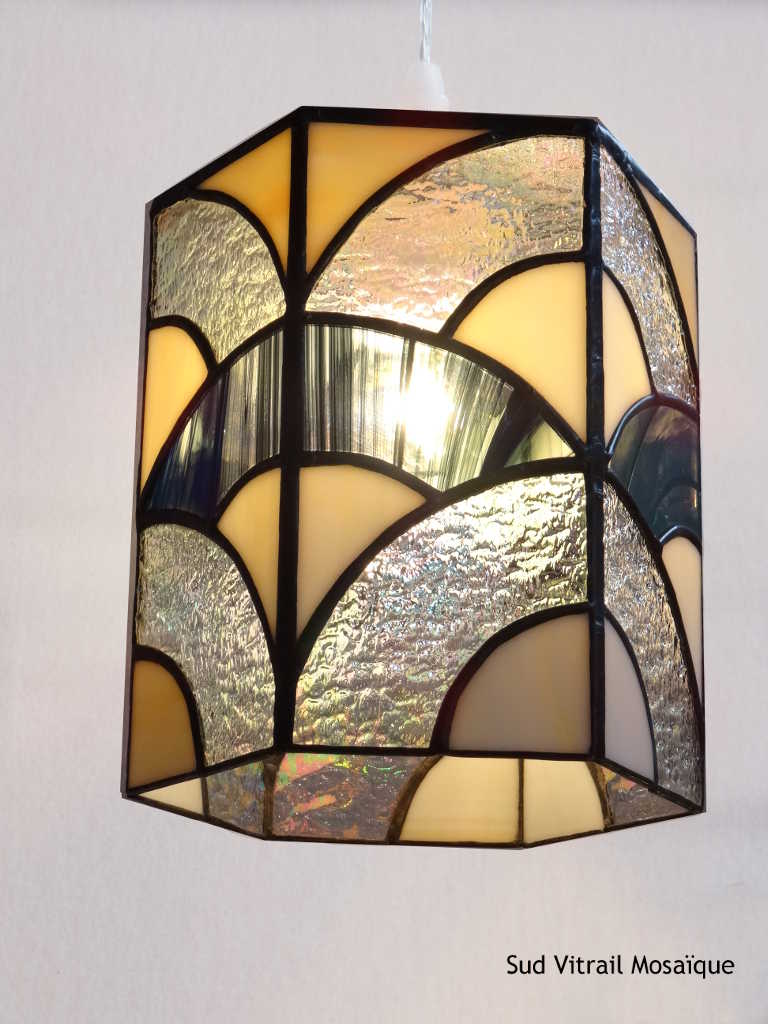 Suspension en vitrail Art Déco en verre opalescent - Sud Vitrail Mosaique