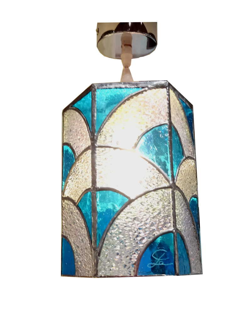 Suspension en Vitrail Tiffany Art déco bleu - Sud Vitrail Mosaique