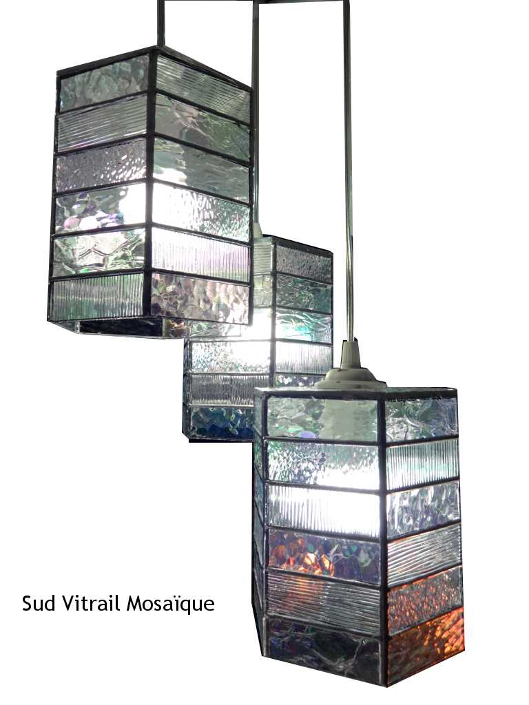 Suspension couleur cristal en vitrail-tiffany transparent - Sud Vitrail Mosaique