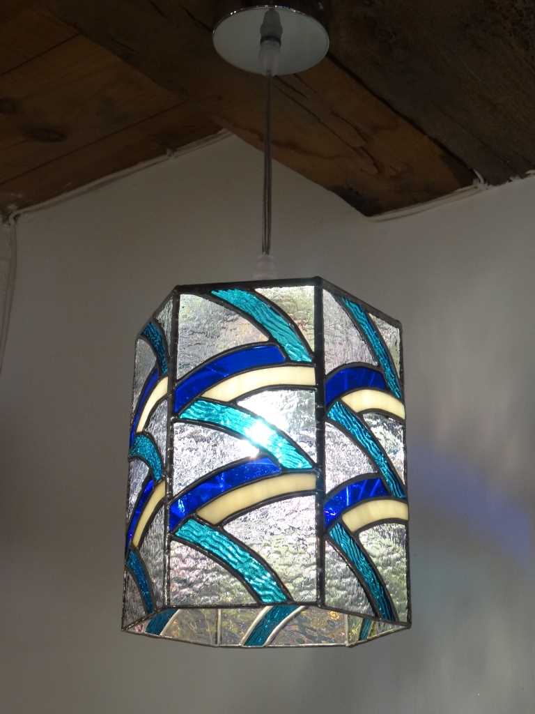 Suspension en vitrail Tiffany Bleu turquoise - Sud Vitrail Mosaique