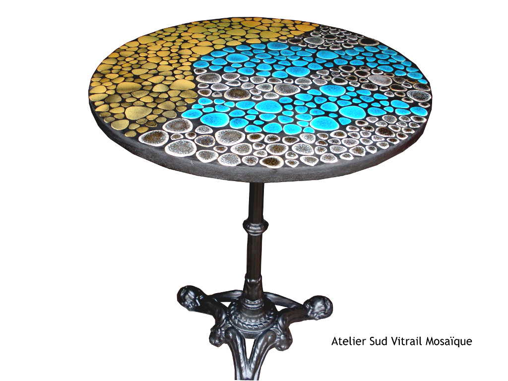 Table bistrot Caraïbe - mosaique - bleu turquoise - Sud Vitrail Mosaique