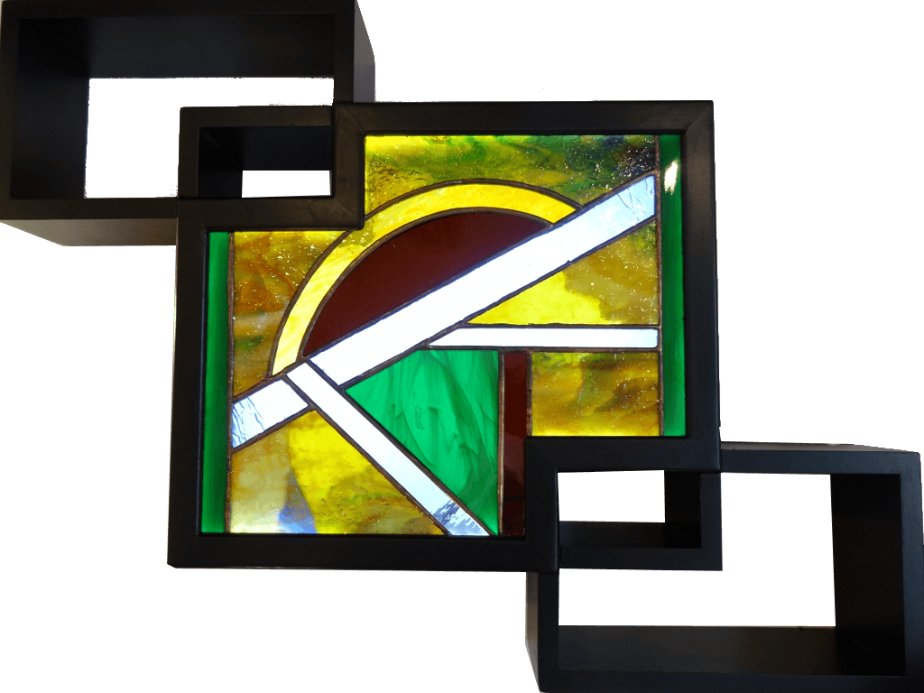 Tableau lumineux en vitrail de style contemporain vert - Sud Vitrail Mosaique