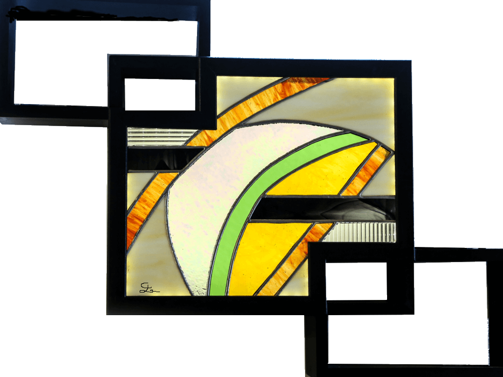 Tableau lumineux en vitrail tiffany de style contemporain vert et jaune - Sud Vitrail Mosaïque