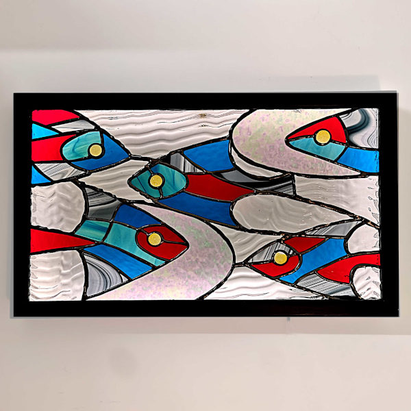 Tableau lumineux en vitrail Tiffany – Banc de poissons multicolores