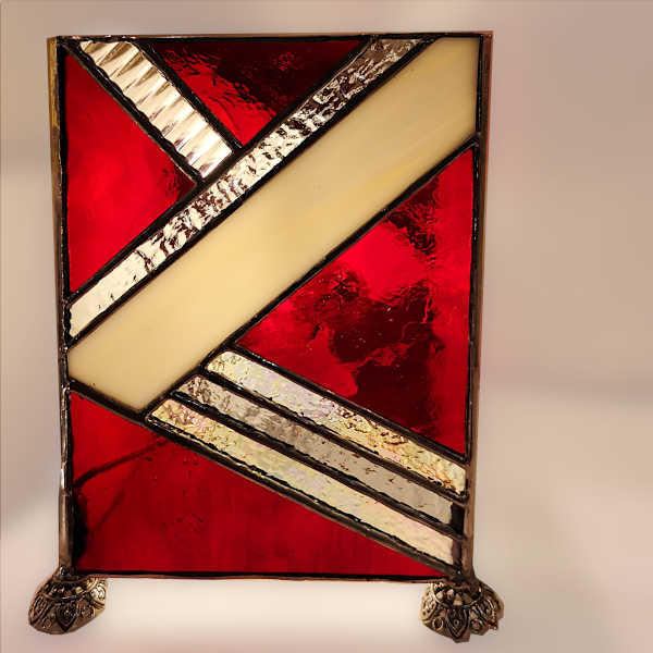Lampe Vitrail Tiffany - Rouge, Beige,gris, transparent - Sud Vitrail Mosaique