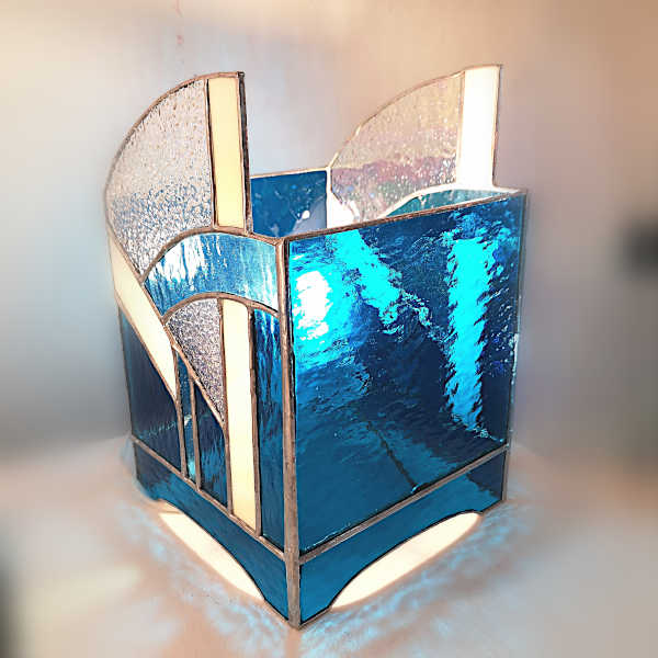 Lampe Art Deco en Vitrail Tiffany Bleu - Sudvitrailmosaique