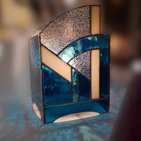 Lampe en Vitrail Art Deco Bleu - Sudvitrailmosaique