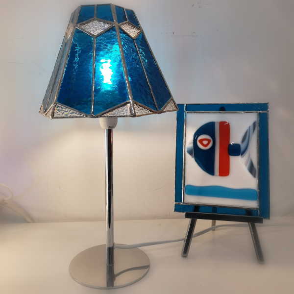Lampe vitrail sur pied - Bleu - Sud Vitrail Mosaique